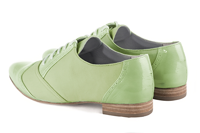 Meadow green women's fashion lace-up shoes. Round toe. Flat leather soles. Rear view - Florence KOOIJMAN